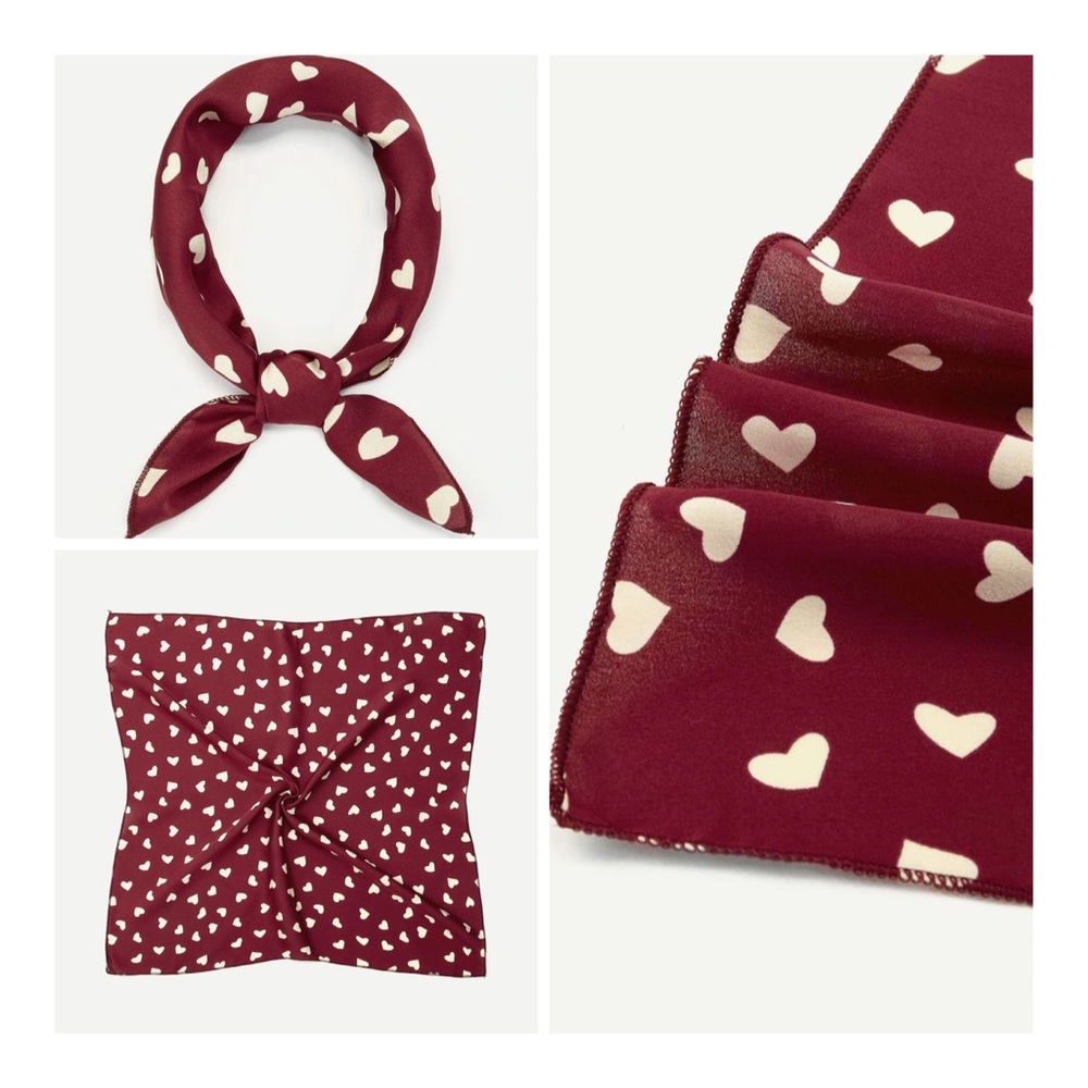 2/$24 Red Hearts Hair / Neck / Purse Scarf - Picture 2 of 5